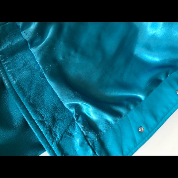 Vintage Genuine Leather Jacket- Turquoise Jacket - Picture 7 of 7